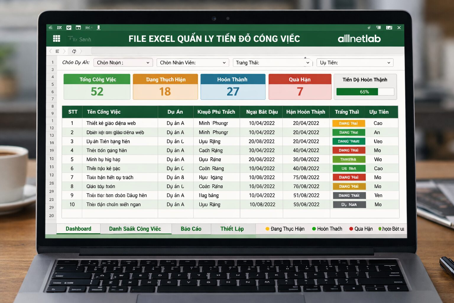File Excel Quản Lý Tiến Độ Công Việc